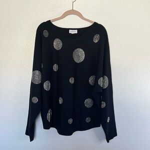 NWOT Carmen Marco Valvo Black Round Rhinestone Embellishment Sweater sz L